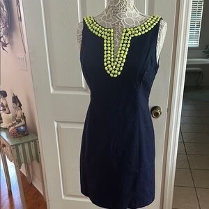 Elegant Navy Dress with Neon Accents